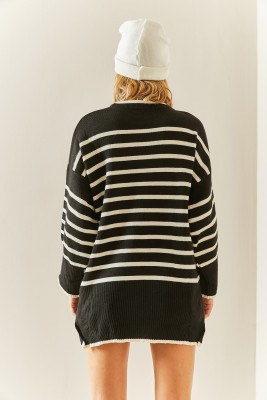Ekru Bisiklet Yaka Çizgili Oversize Kazak 3YXK3-47534-52 - 8