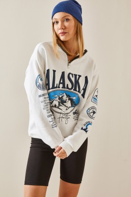 Ekru Dik Yaka Fermuarlı Sweatshirt 4KXK8-47770-52 - 4
