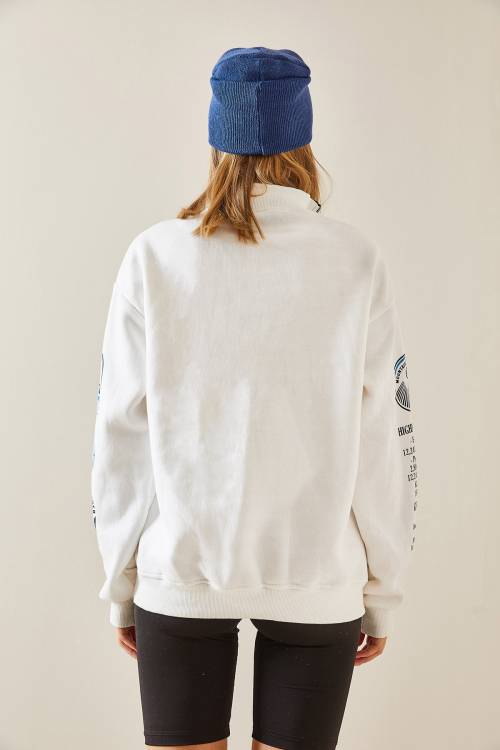 Ekru Dik Yaka Fermuarlı Sweatshirt 4KXK8-47770-52 - 8