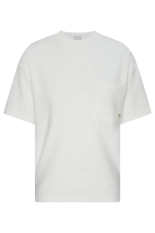 XHAN - Ekru Dokulu & Cepli Oversize T-Shirt 2YXE2-45984-52