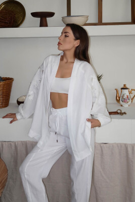 Ekru İnci İşlemeli Oversize Kimono 4KXK4-47952-52 - 3