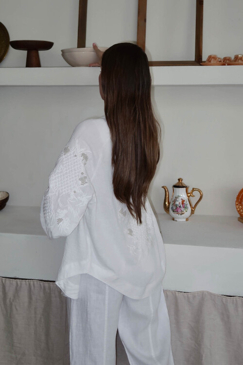 Ekru İnci İşlemeli Oversize Kimono 4KXK4-47952-52 - 7