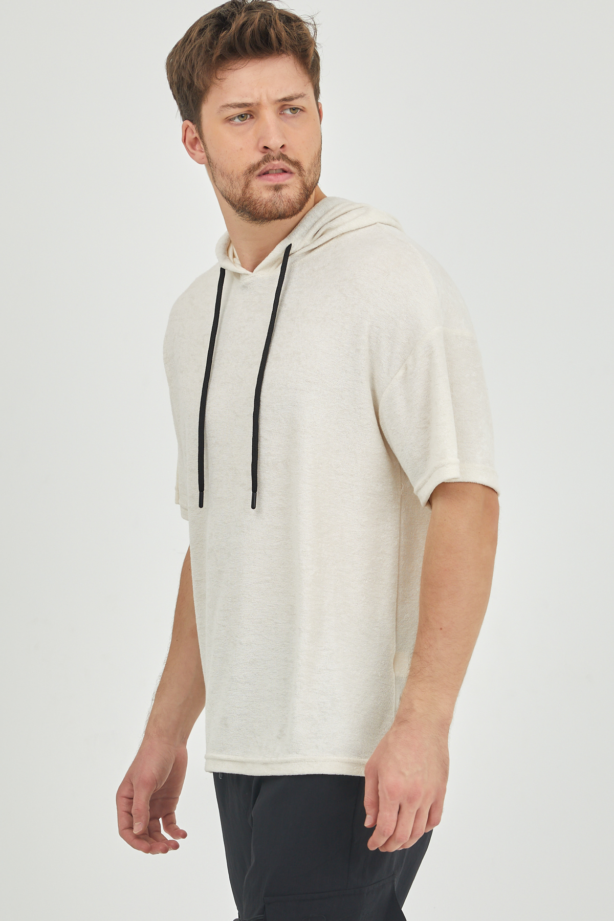 Ekru Kısa Kol Baharlık Kapüşonlu Sweatshirt 1KXE8-44653-52 - 4