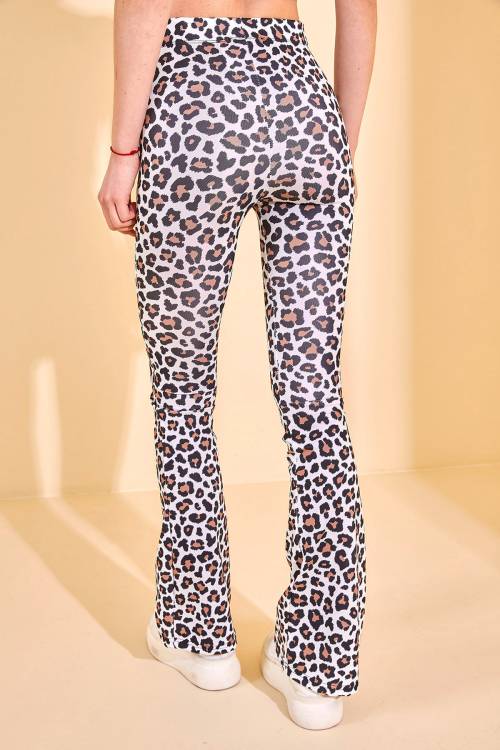 Ekru Leopar Desenli İspanyol Paça Tayt 2KXK5-46028-52 - 7
