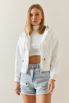 Ekru Şardonlu Fermuarlı & Kapüşonlü Sweatshirt 4KXK8-47837-52 - 3