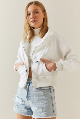 Ekru Şardonlu Fermuarlı & Kapüşonlü Sweatshirt 4KXK8-47837-52 - 5
