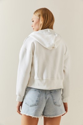 Ekru Şardonlu Fermuarlı & Kapüşonlü Sweatshirt 4KXK8-47837-52 - 6