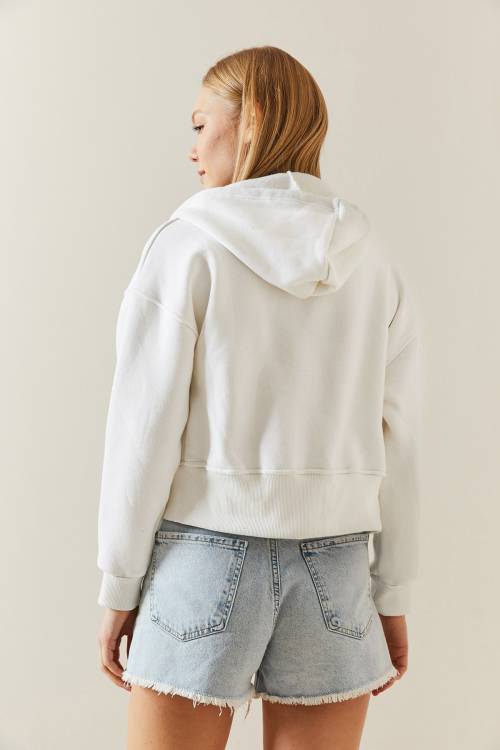 Ekru Şardonlu Fermuarlı & Kapüşonlü Sweatshirt 4KXK8-47837-52 - 6