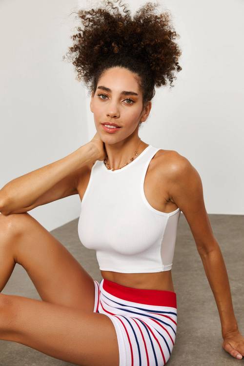 Ekru Tül Detaylı Crop Top Bluz 1YXK2-45195-52 - 2