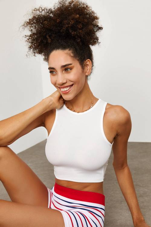Ekru Tül Detaylı Crop Top Bluz 1YXK2-45195-52 - 3