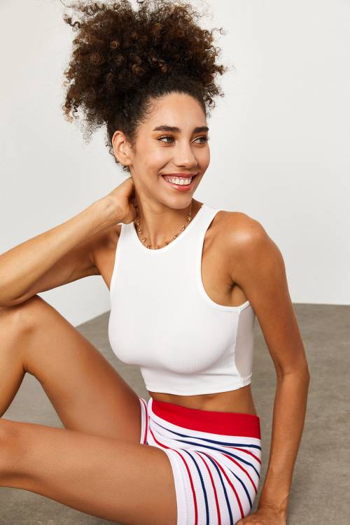 Ekru Tül Detaylı Crop Top Bluz 1YXK2-45195-52 - 4