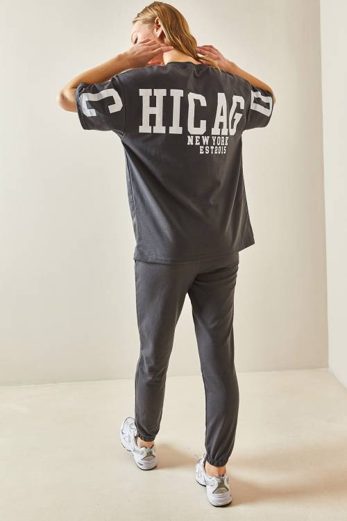 Füme Arkası Baskılı Oversize Eşofman Takımı 4KXK8-47936-33 - 2