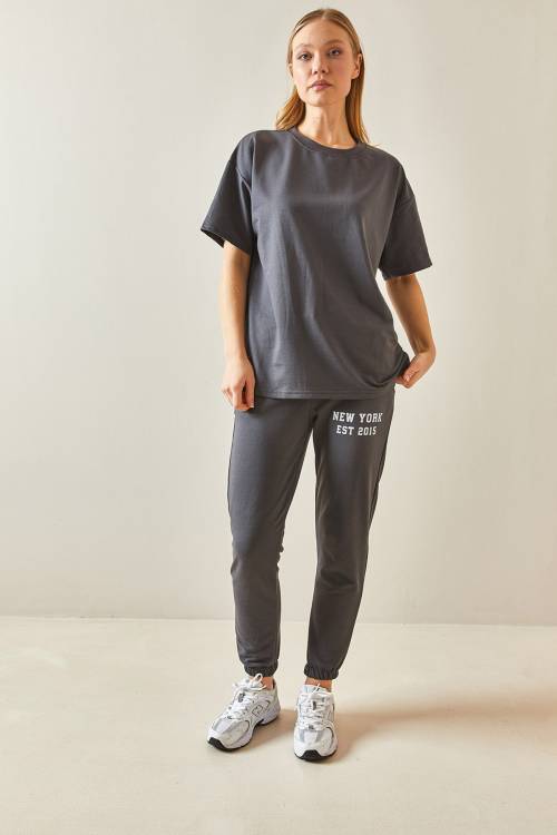 Füme Arkası Baskılı Oversize Eşofman Takımı 4KXK8-47936-33 - 3