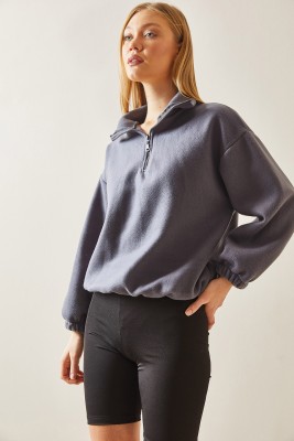 Füme Fermuarlı Dik Yaka Polar Sweatshirt 4KXK8-47854-33 - 3