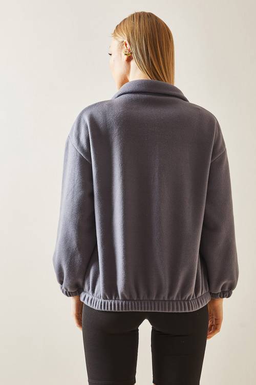 Füme Fermuarlı Dik Yaka Polar Sweatshirt 4KXK8-47854-33 - 7