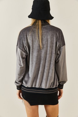 Füme Rengi Şeritli Kadife Bomber Ceket 3KXK4-46853-33 - 8