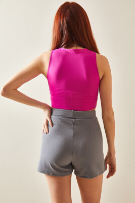 Füme Yırtmaçlı Mini Şort Etek 5YXK7-48174-33 - 7