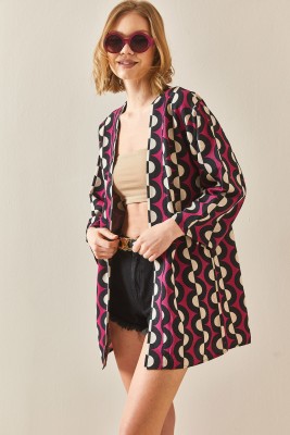 Fuşya Desenli Keten Kimono 3YXK4-47091-07 - 1