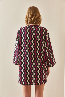 Fuşya Desenli Keten Kimono 3YXK4-47091-07 - 5