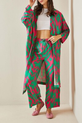 Fuşya Desenli Kimono Takım 5YXK8-48668-07 - XHAN