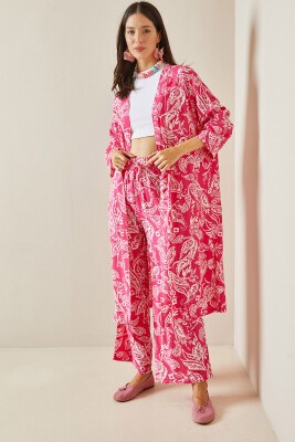 Fuşya Desenli Kimono Takım 5YXK8-48669-07 - 2