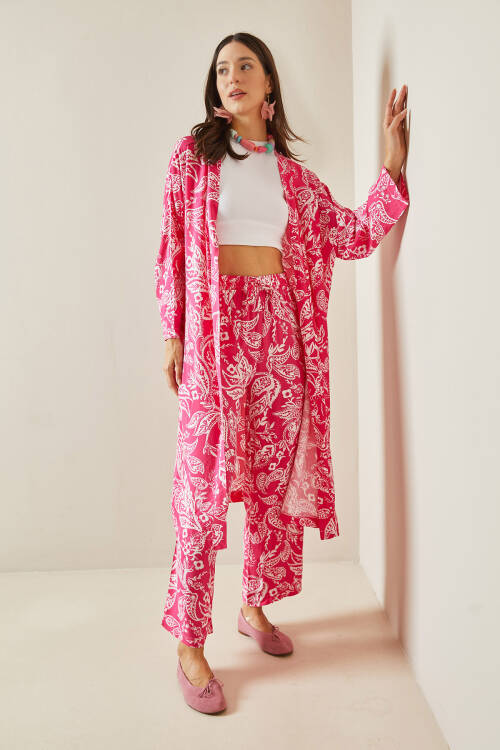 Fuşya Desenli Kimono Takım 5YXK8-48669-07 - 4