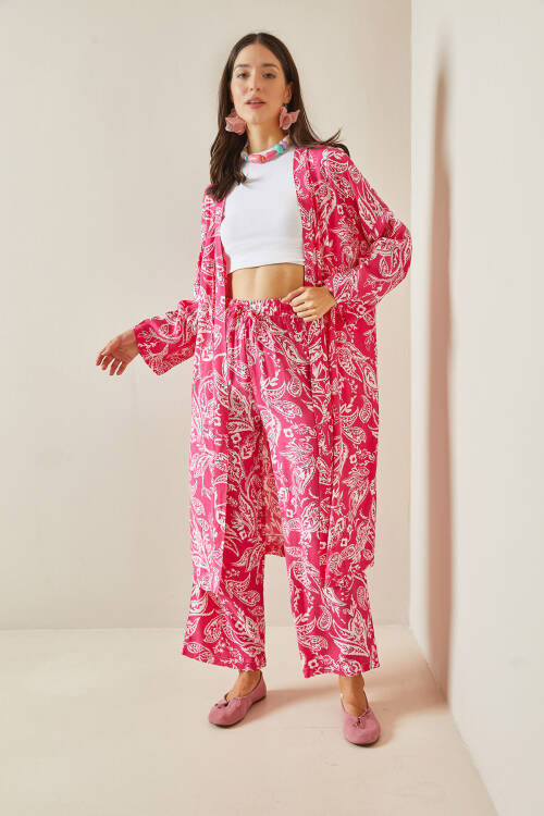 Fuşya Desenli Kimono Takım 5YXK8-48669-07 - 5