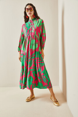 Fuşya Desenli Maxi Elbise 5YXK6-48504-07 - 3
