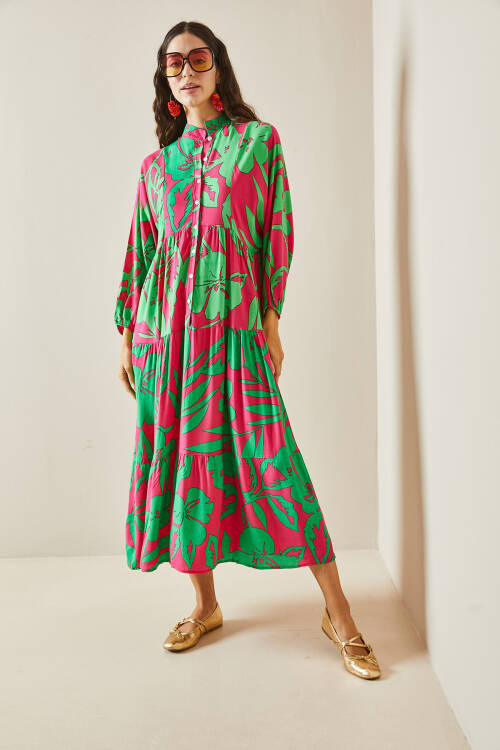 Fuşya Desenli Maxi Elbise 5YXK6-48504-07 - 3