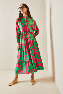 Fuşya Desenli Maxi Elbise 5YXK6-48504-07 - 6