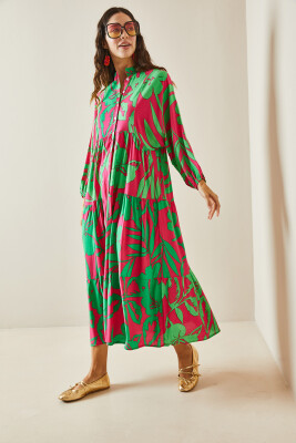 Fuşya Desenli Maxi Elbise 5YXK6-48504-07 - 7