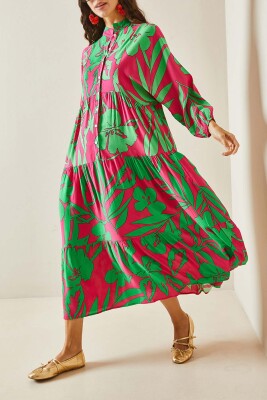 Fuşya Desenli Maxi Elbise 5YXK6-48504-07 