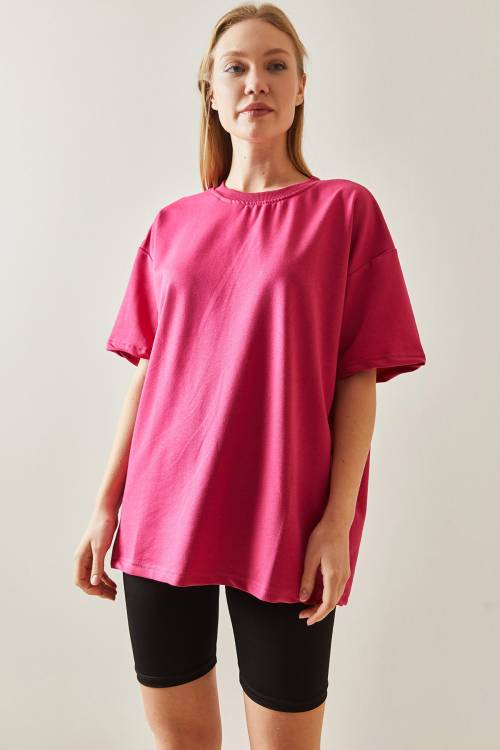 Fuşya Oversize Basic Tişört 3YXK1-47087-07 - 2