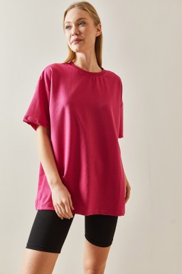 Fuşya Oversize Basic Tişört 3YXK1-47087-07 - 3
