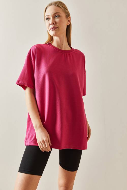 Fuşya Oversize Basic Tişört 3YXK1-47087-07 - 3
