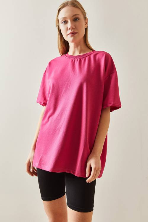 Fuşya Oversize Basic Tişört 3YXK1-47087-07 - 4