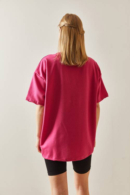Fuşya Oversize Basic Tişört 3YXK1-47087-07 - 6
