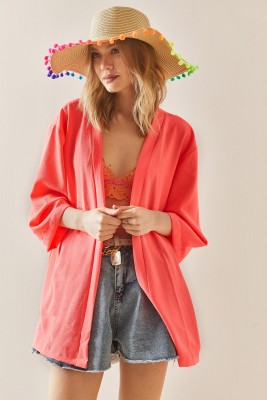 Fuşya Oversize Dokulu Kimono 3YXK4-46988-07 - 2