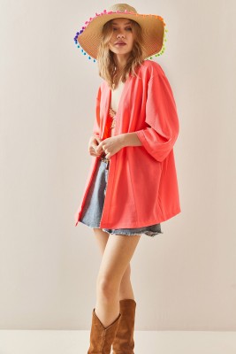 Fuşya Oversize Dokulu Kimono 3YXK4-46988-07 - 4