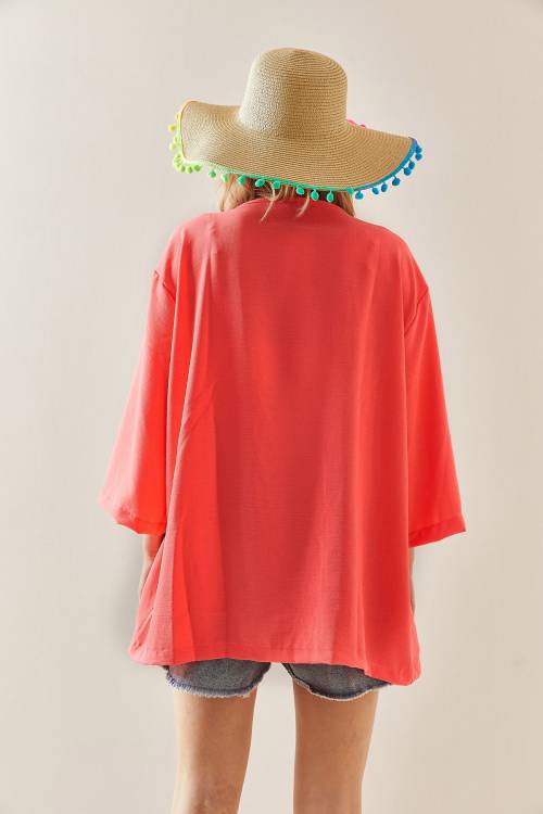 Fuşya Oversize Dokulu Kimono 3YXK4-46988-07 - 6