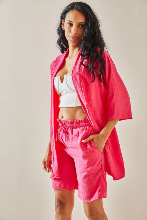 Fuşya Şortlu Kimono Takım 3YXK8-47422-07 - 3