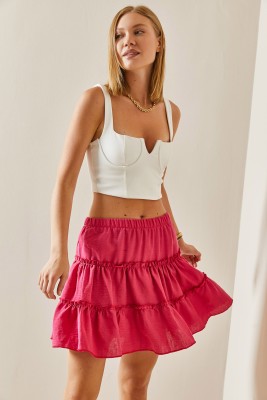 XHAN - Fuşya Volanlı Mini Etek 3YXK7-47439-07