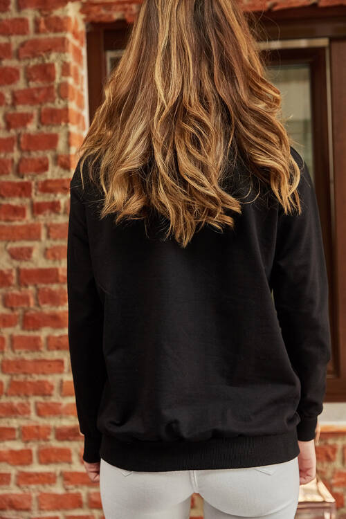 Siyah Gazete Baskılı Sweatshirt 9YXK8-41842-02 - 2