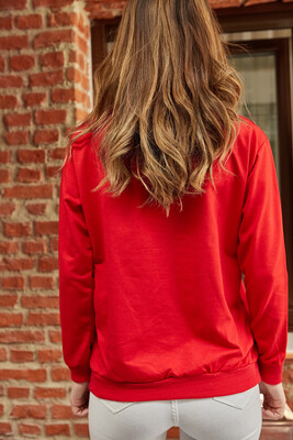 Kırmızı Gazete Baskılı Sweatshirt 9YXK8-41842-04 - 2
