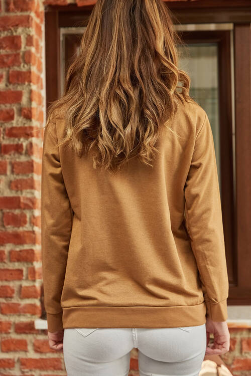 Kahverengi Gazete Baskılı Sweatshirt 9YXK8-41842-18 - 2