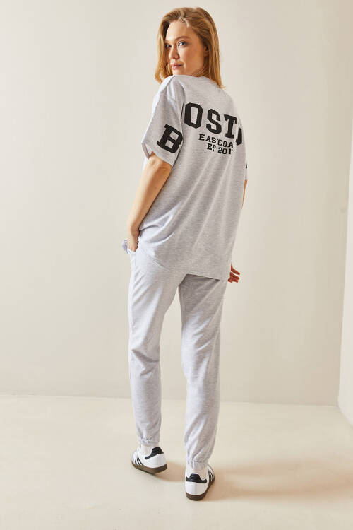 Gri Arkası Yazılı Oversize Eşofman Takımı 5YXK8-48041-03 - 2