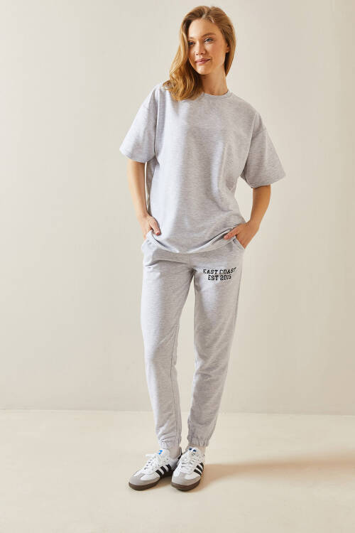 Gri Arkası Yazılı Oversize Eşofman Takımı 5YXK8-48041-03 - 3