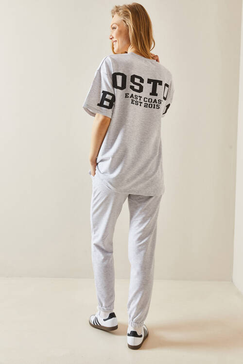 Gri Arkası Yazılı Oversize Eşofman Takımı 5YXK8-48041-03 - 5