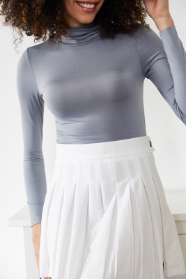 XHAN - Gri Balıkçı Yaka Çıtçıtlı Örme Body 2KXK2-45667-03