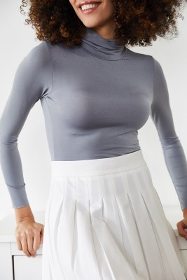 Gri Balıkçı Yaka Çıtçıtlı Örme Body 2KXK2-45667-03 - 3